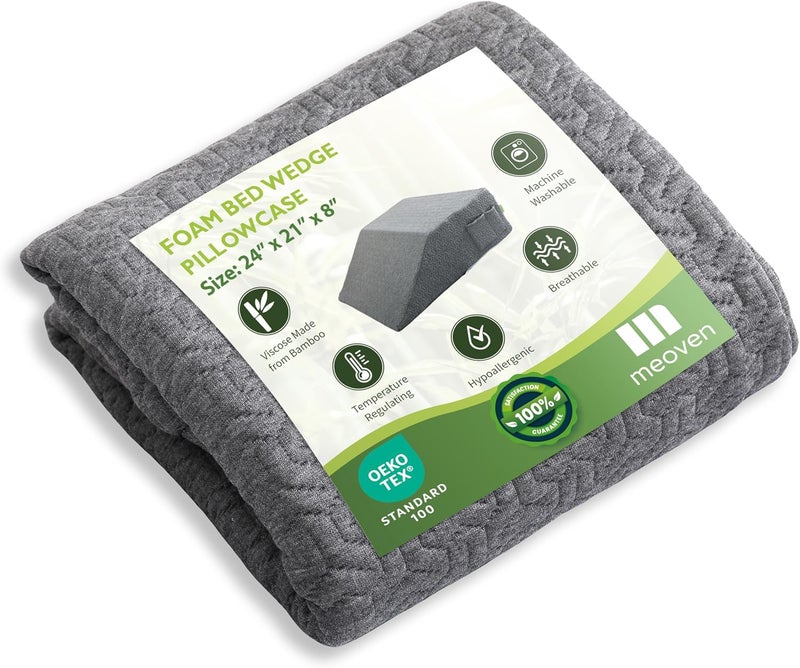MEOVEN Wedge Pillow Cover for 24x21x8 Leg Elevation Cushion, Knee Pillow Cover, Hypoallergenic Replacement Pillowcase with Zipper & Pockets, Gray - Image 1